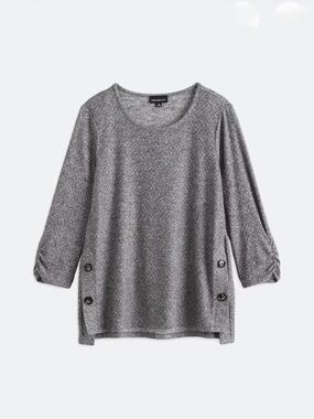 Comfort Knit 3/4 Sleeve Gray Pullover with Side Buttons
